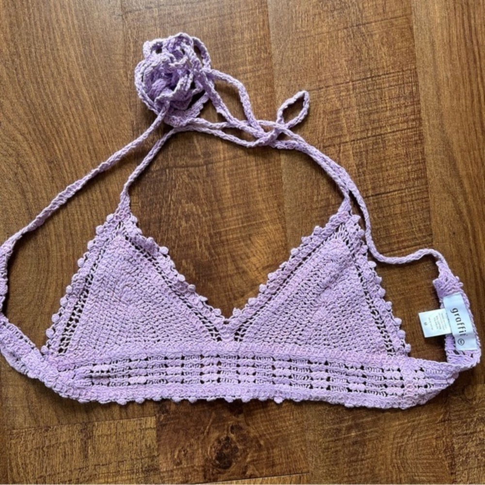 Graffiti Boutique Crochet Bra Crop Halter Top Lavender